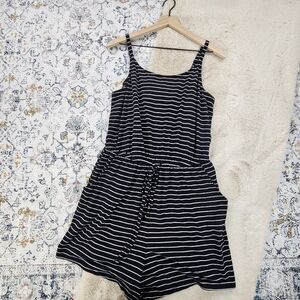 Torrid Black Striped Knit Waist Tie Romper